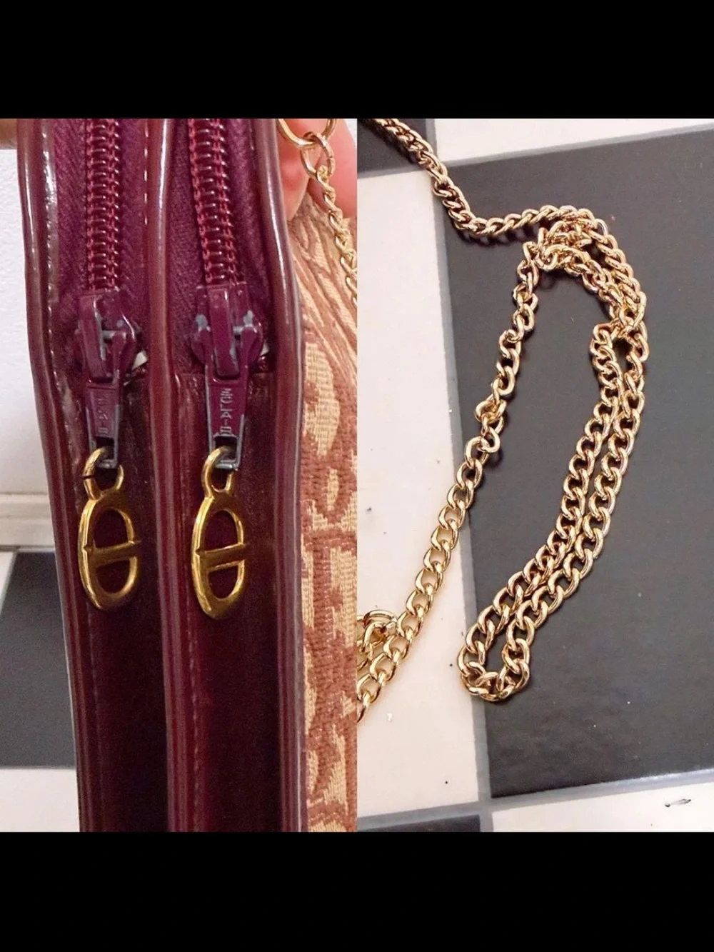 Dior Red-Brown Oblique Canvas Chain Shoulder Bag
